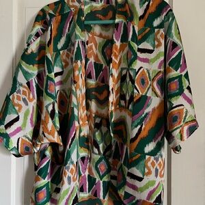 Colorful Geometric Printed Kimono Jacket — Green, Orange, Purple